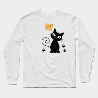 black cat says yes Long Sleeve T-Shirt